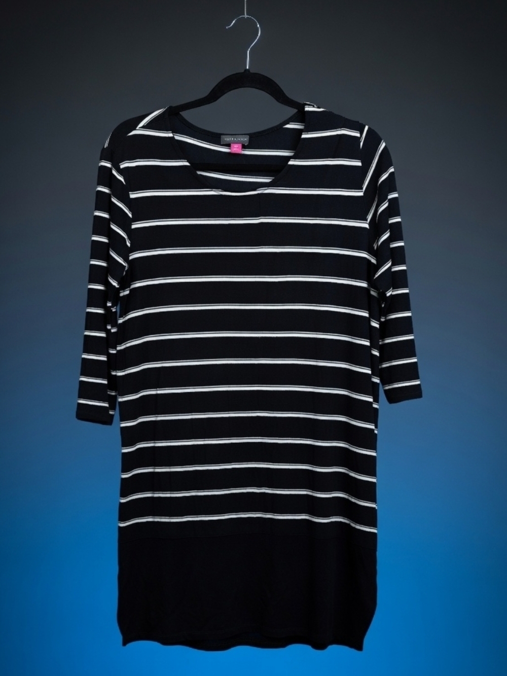 Vince Camuto Black and White Striped Crewneck Top